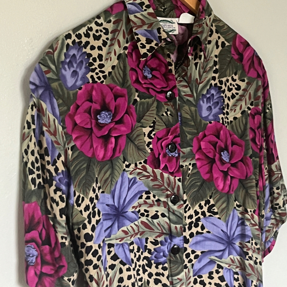 Vintage Separate Issue Floral Leopard Button-Down Shirt – 80s/90s Bold Print - Picture 2 of 10